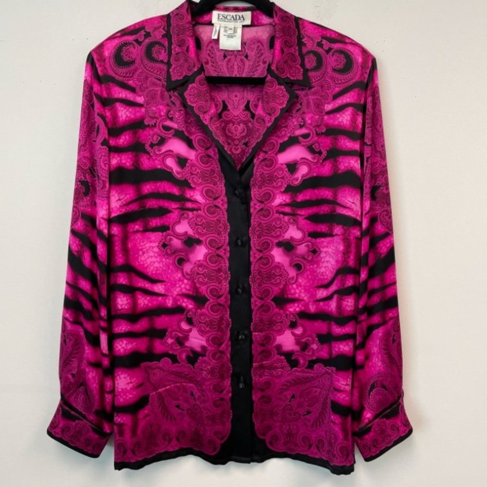 Escada 44EUR Silk Magenta Abstract Print Blouse
